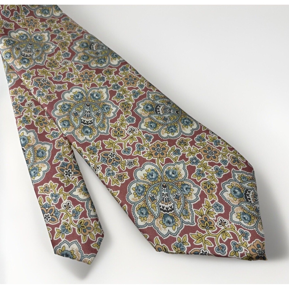 Vintage Lands End Tie Pink Paisley Floral Silk‎ Wide Long Pastel Subtle 3.75x62"